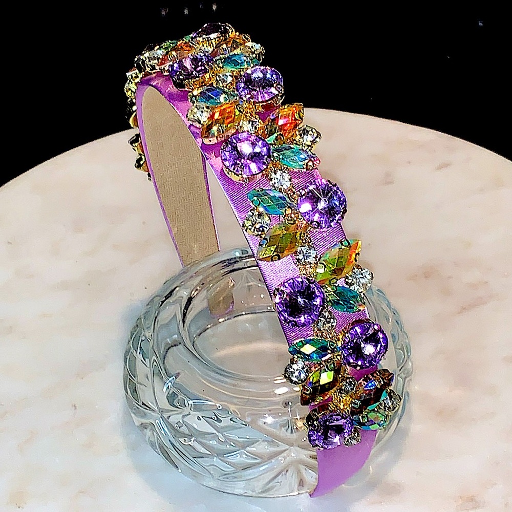 HEAD BAND RHINESTONES PURPLE NEW HAIR ACCESSORIES GLAM SUEDE HAND MADE